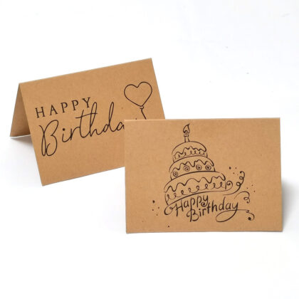 10pcs Happy Birthday Cards Fold Up Kraft Paper Postcard Gift